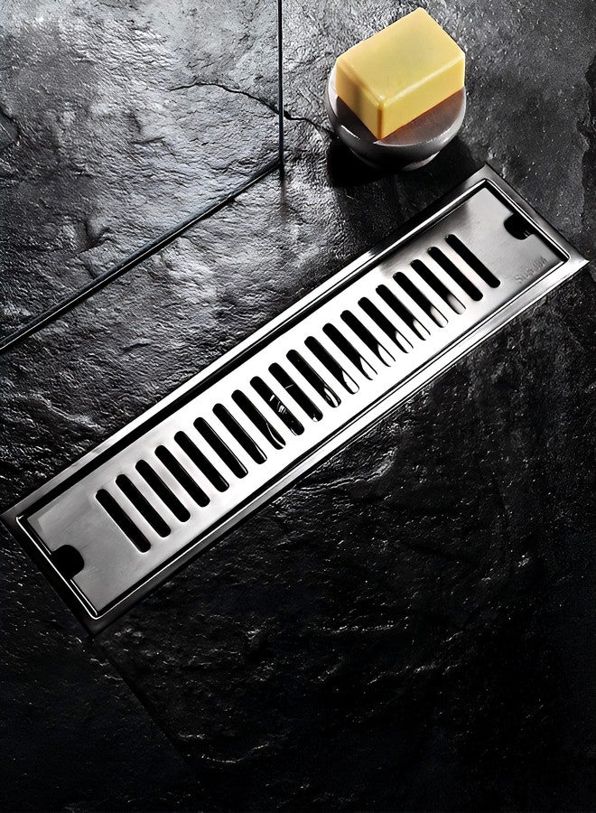 CARNIVAL Linear/Vertical 12" x 4" Shower Water Drain Channel 12 inch Long | Floor Drainer for Bathroom | Bathroom Drainage Jali | 304 Stainless Steel | Side Hole (12"x4") - Image 1